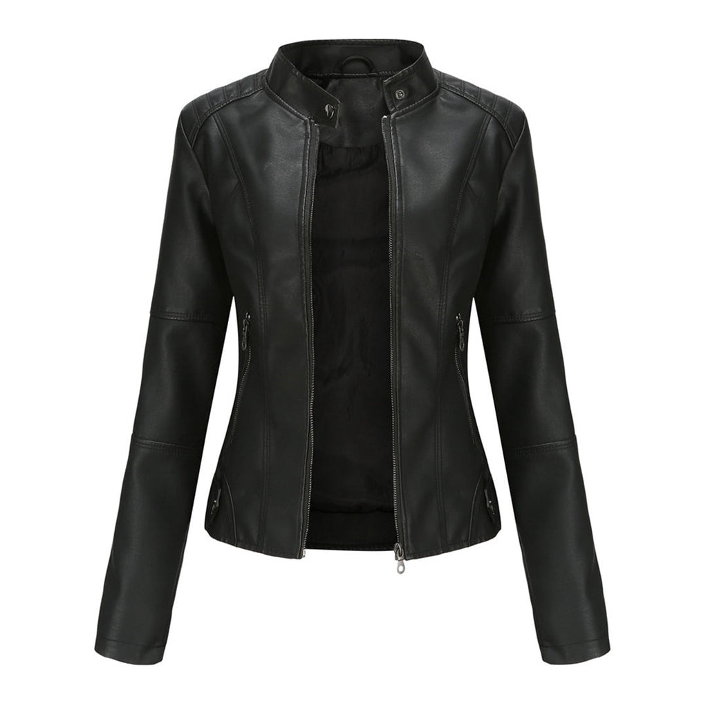 Chaqueta Motera Mujer Polipiel Cuello Mao Cremallera
