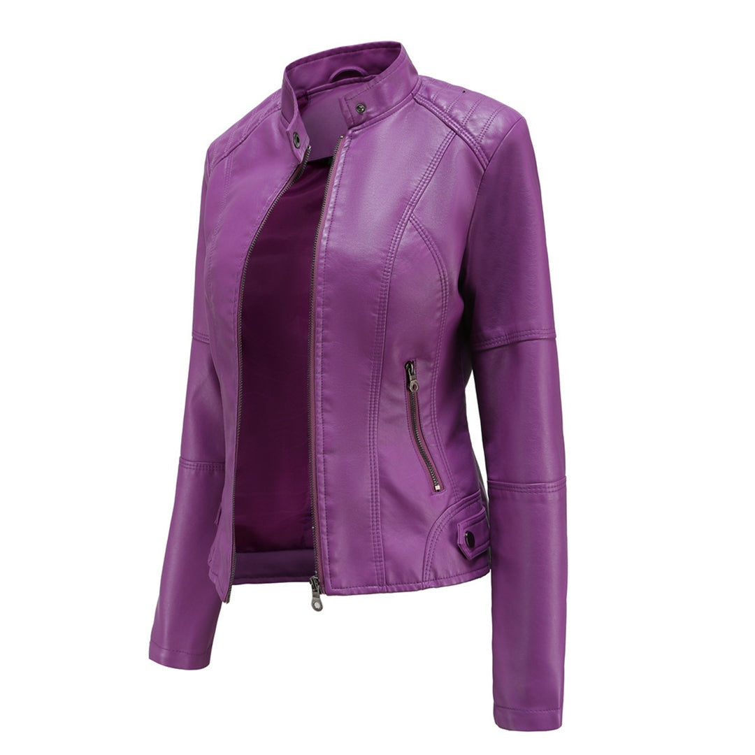 Chaqueta Motera Mujer Polipiel Cuello Mao Cremallera