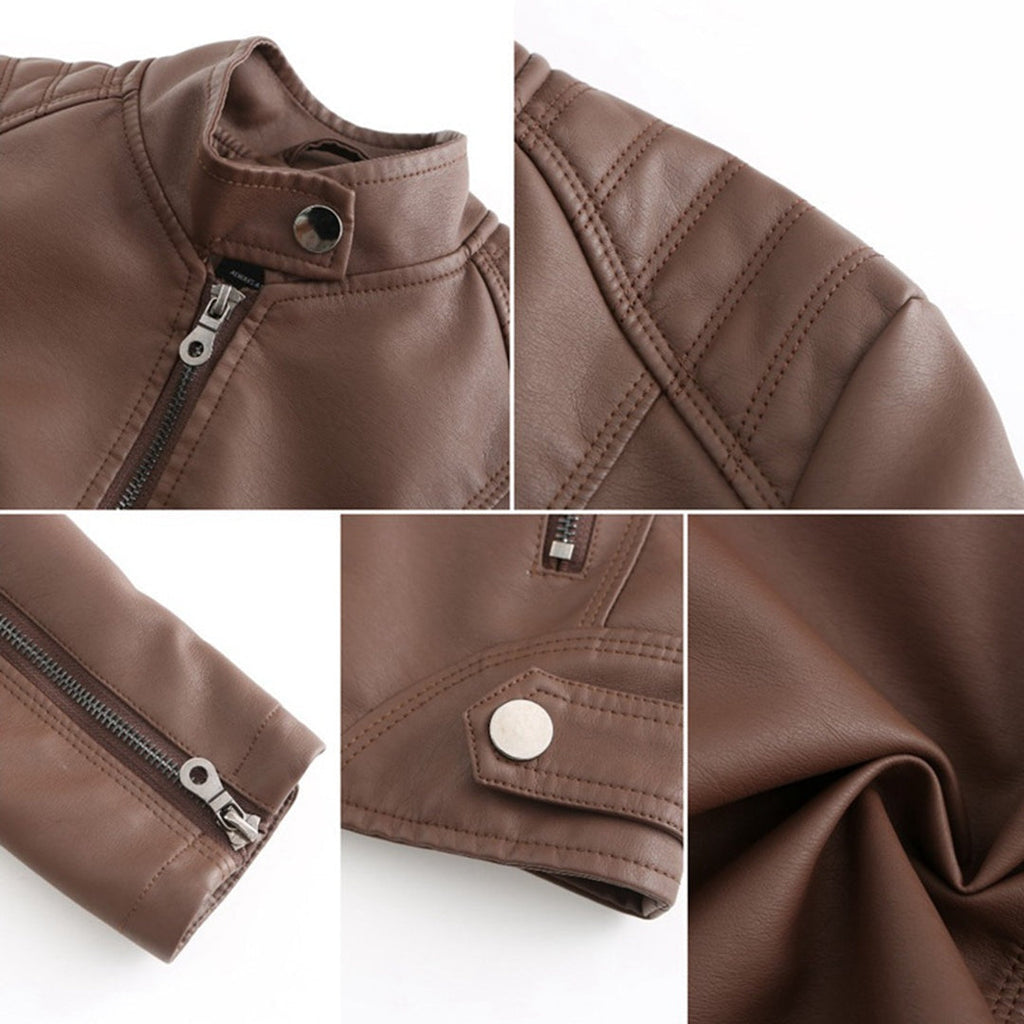 Chaqueta Motera Mujer Polipiel Cuello Mao Cremallera