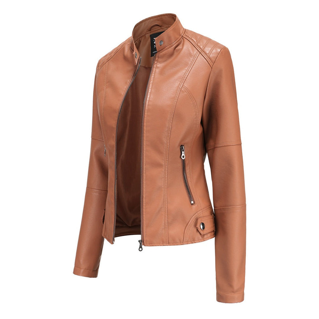 Chaqueta Motera Mujer Polipiel Cuello Mao Cremallera