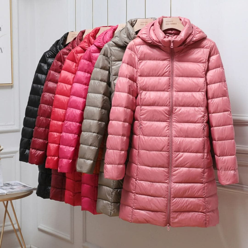 Chaqueta de Plumas Larga Mujer con Capucha Acolchada