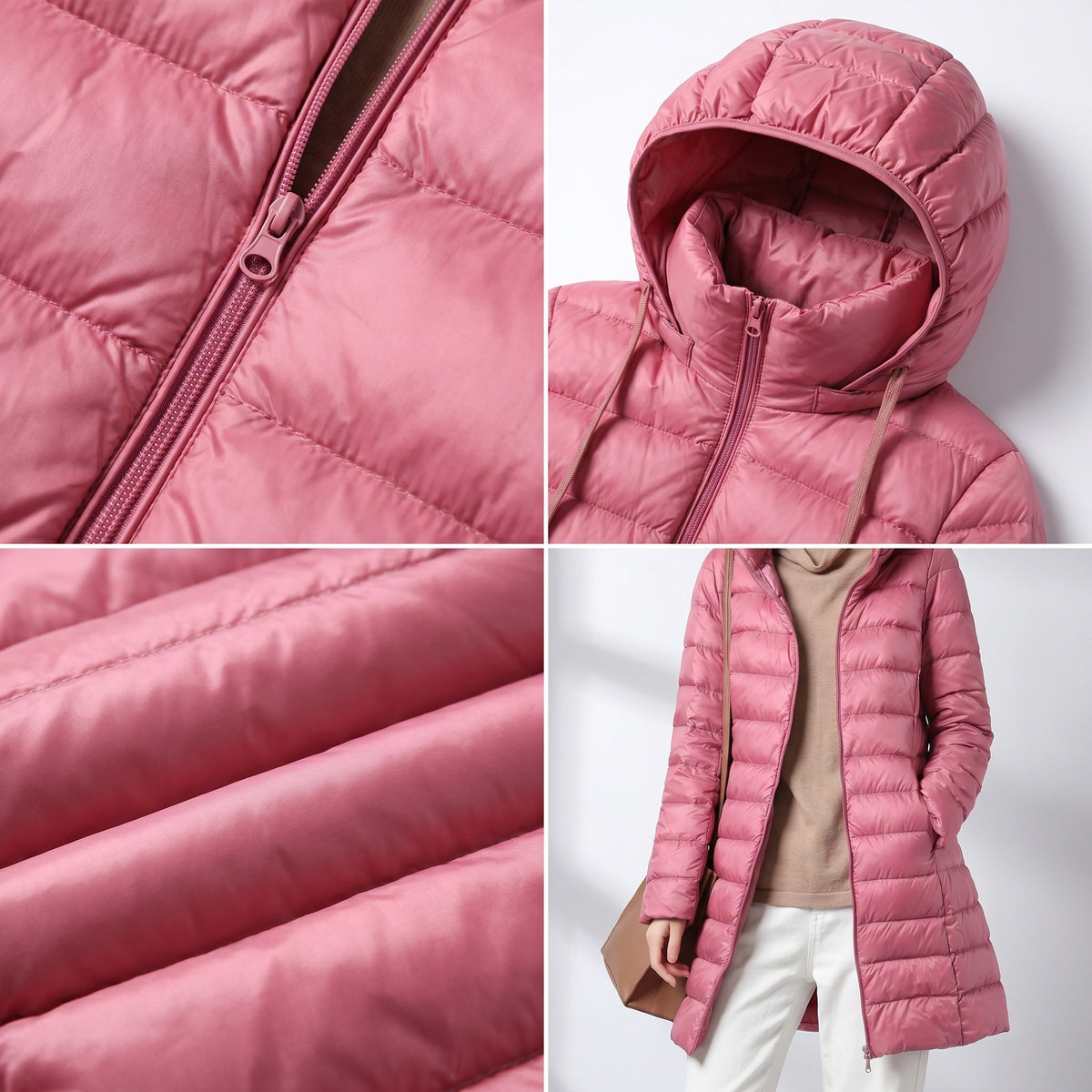 Chaqueta de Plumas Larga Mujer con Capucha Acolchada