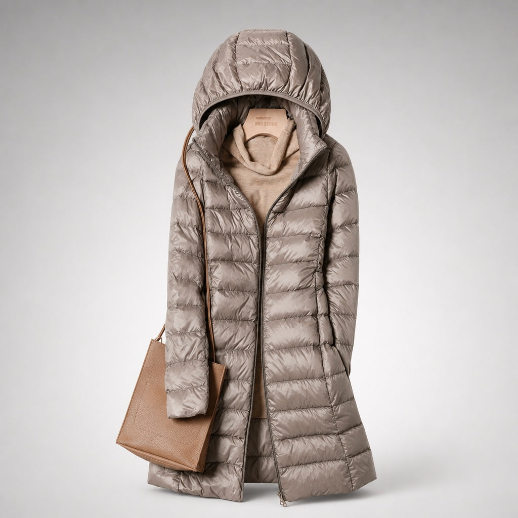 Chaqueta de Plumas Larga Mujer con Capucha Acolchada