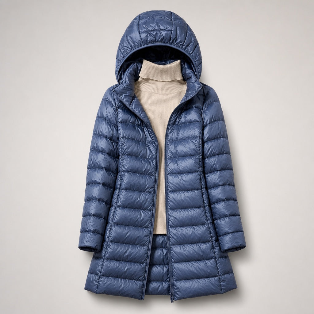 Chaqueta de Plumas Larga Mujer con Capucha Acolchada