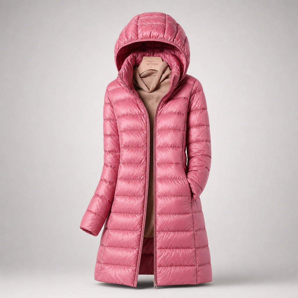 Chaqueta de Plumas Larga Mujer con Capucha Acolchada