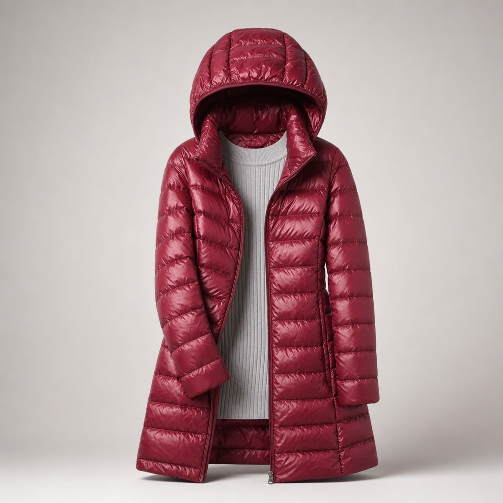 Chaqueta de Plumas Larga Mujer con Capucha Acolchada