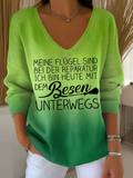 Camiseta con Logo Oversize Mujer Escote en V Manga Larga