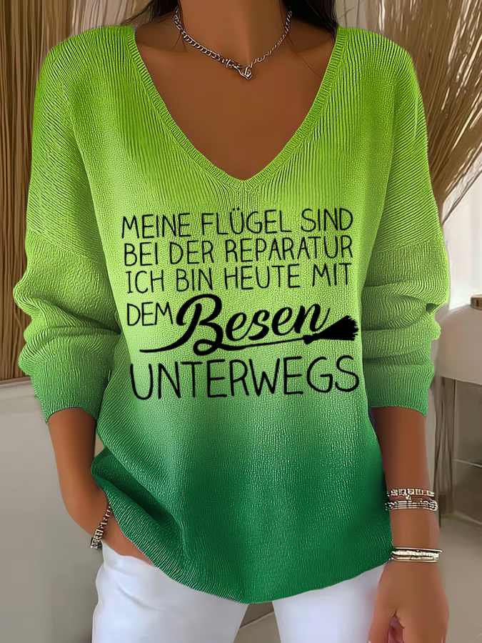 Camiseta con Logo Oversize Mujer Escote en V Manga Larga