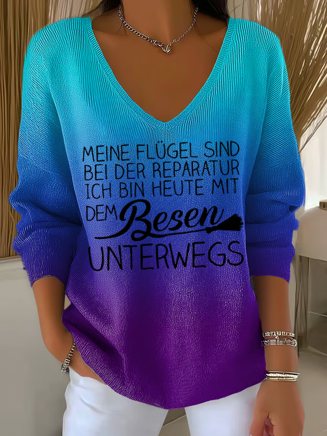 Camiseta con Logo Oversize Mujer Escote en V Manga Larga