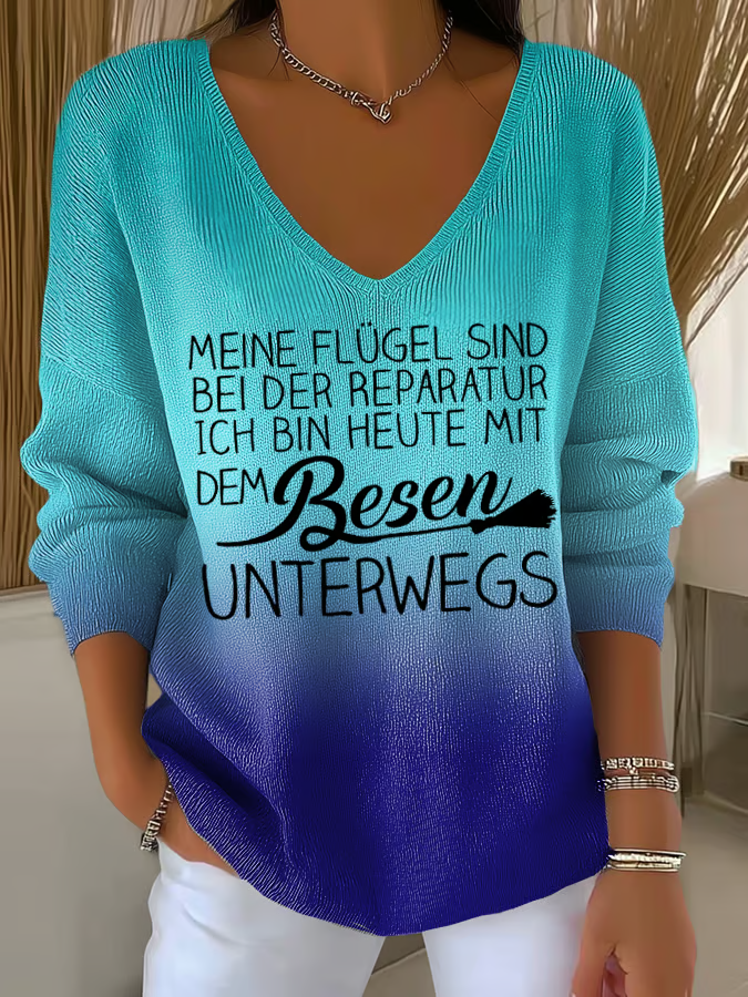 Camiseta con Logo Oversize Mujer Escote en V Manga Larga