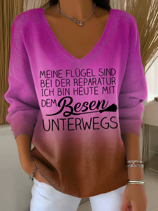 Camiseta con Logo Oversize Mujer Escote en V Manga Larga