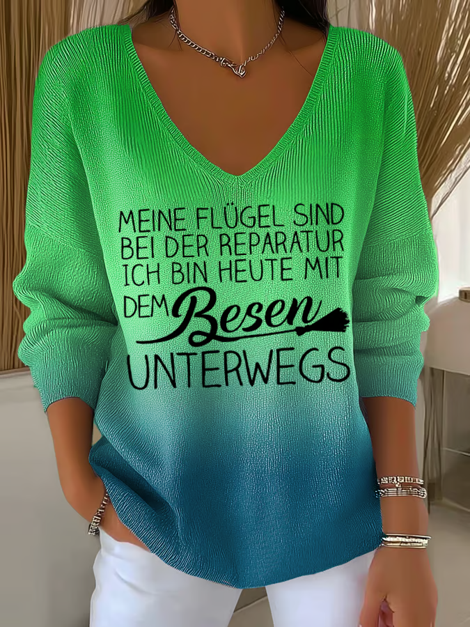 Camiseta con Logo Oversize Mujer Escote en V Manga Larga