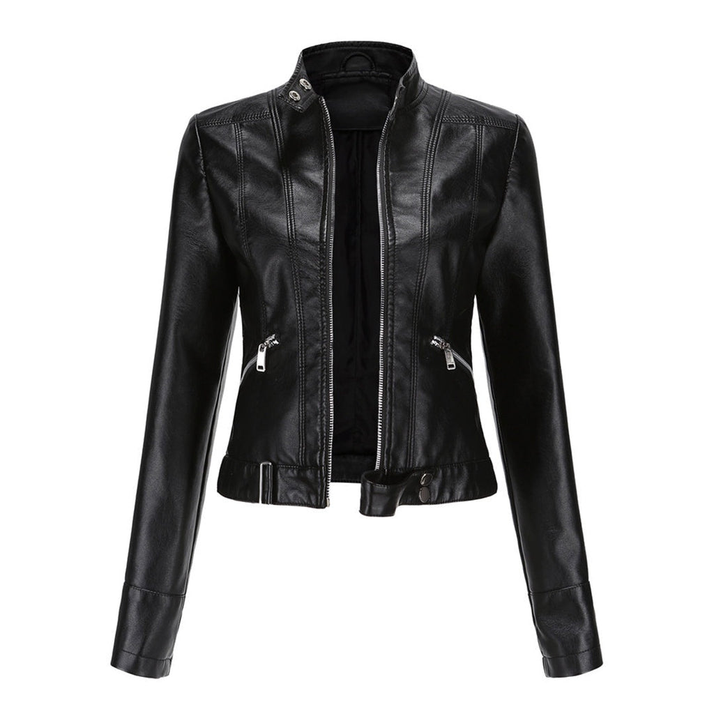 Nuria | Cazadora Biker de Piel Mujer Cuello Mao Cremallera