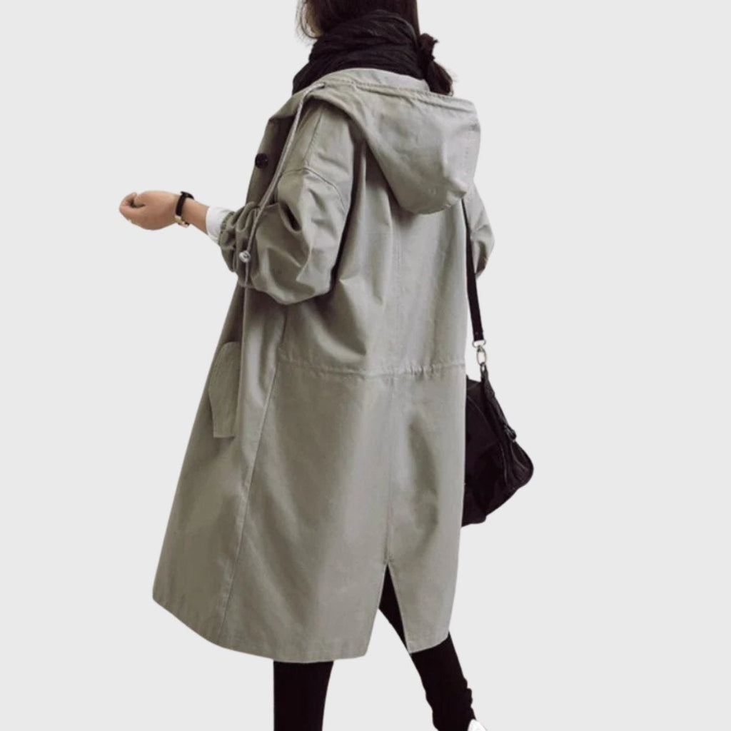 Parka Impermeable Larga Mujer con Capucha Corte Amplio