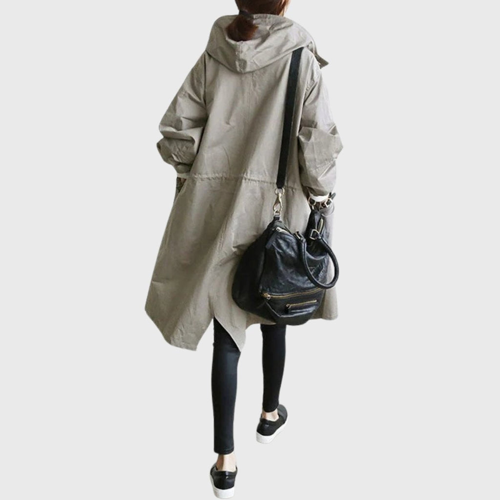 Parka Impermeable Larga Mujer con Capucha Corte Amplio