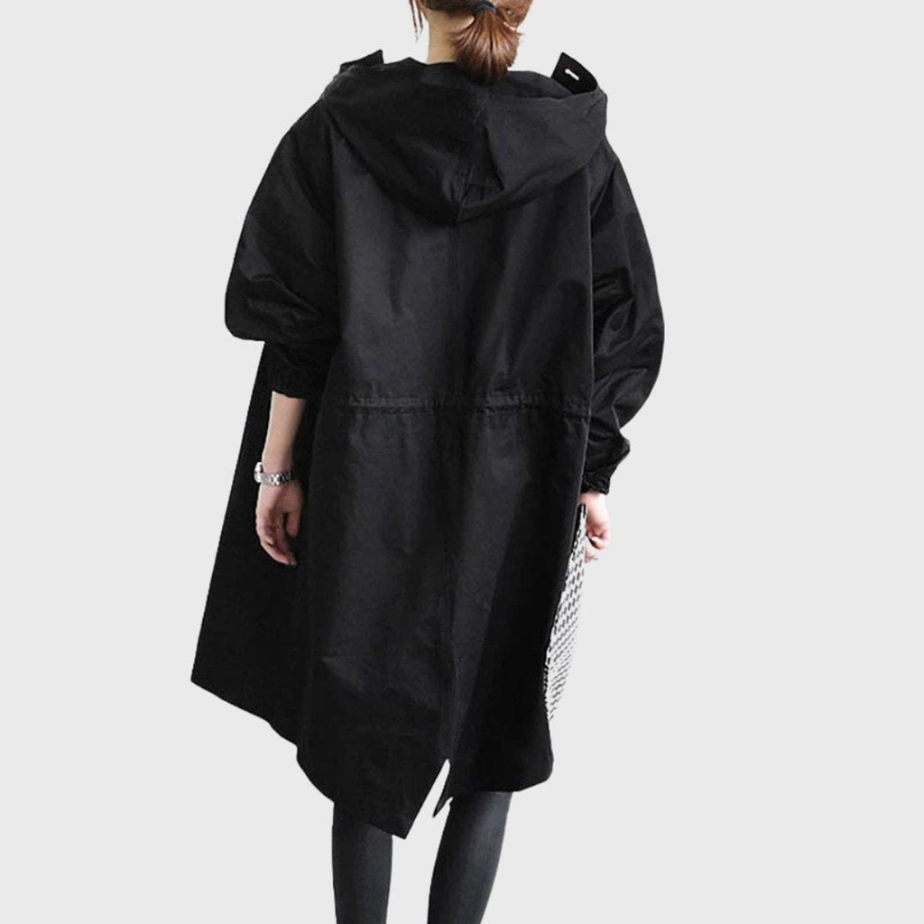 Parka Impermeable Larga Mujer con Capucha Corte Amplio