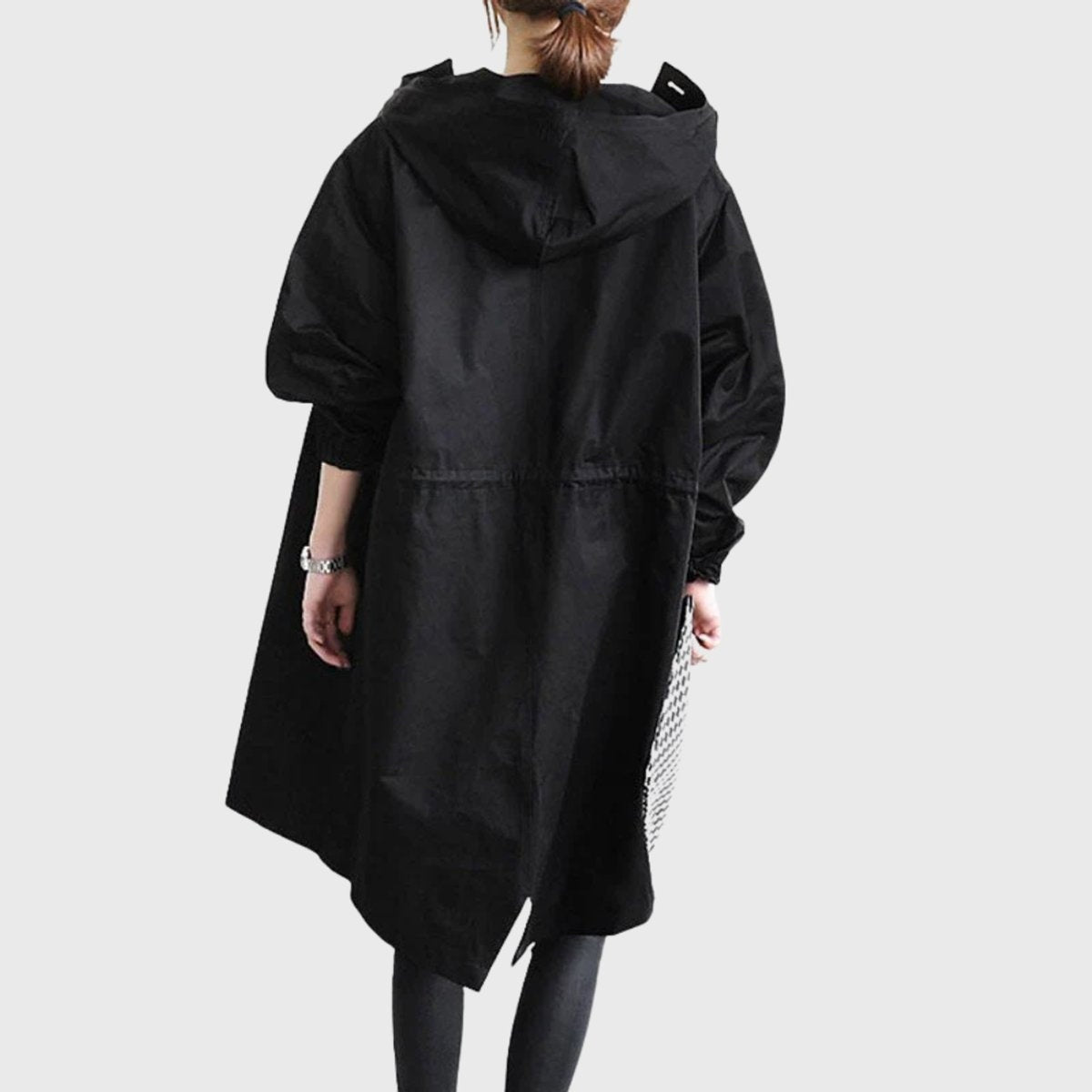 Parka Impermeable Larga Mujer con Capucha Corte Amplio