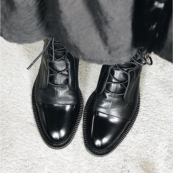 Rebeca | Botines de Piel con Cordones Mujer Planos Caña Media
