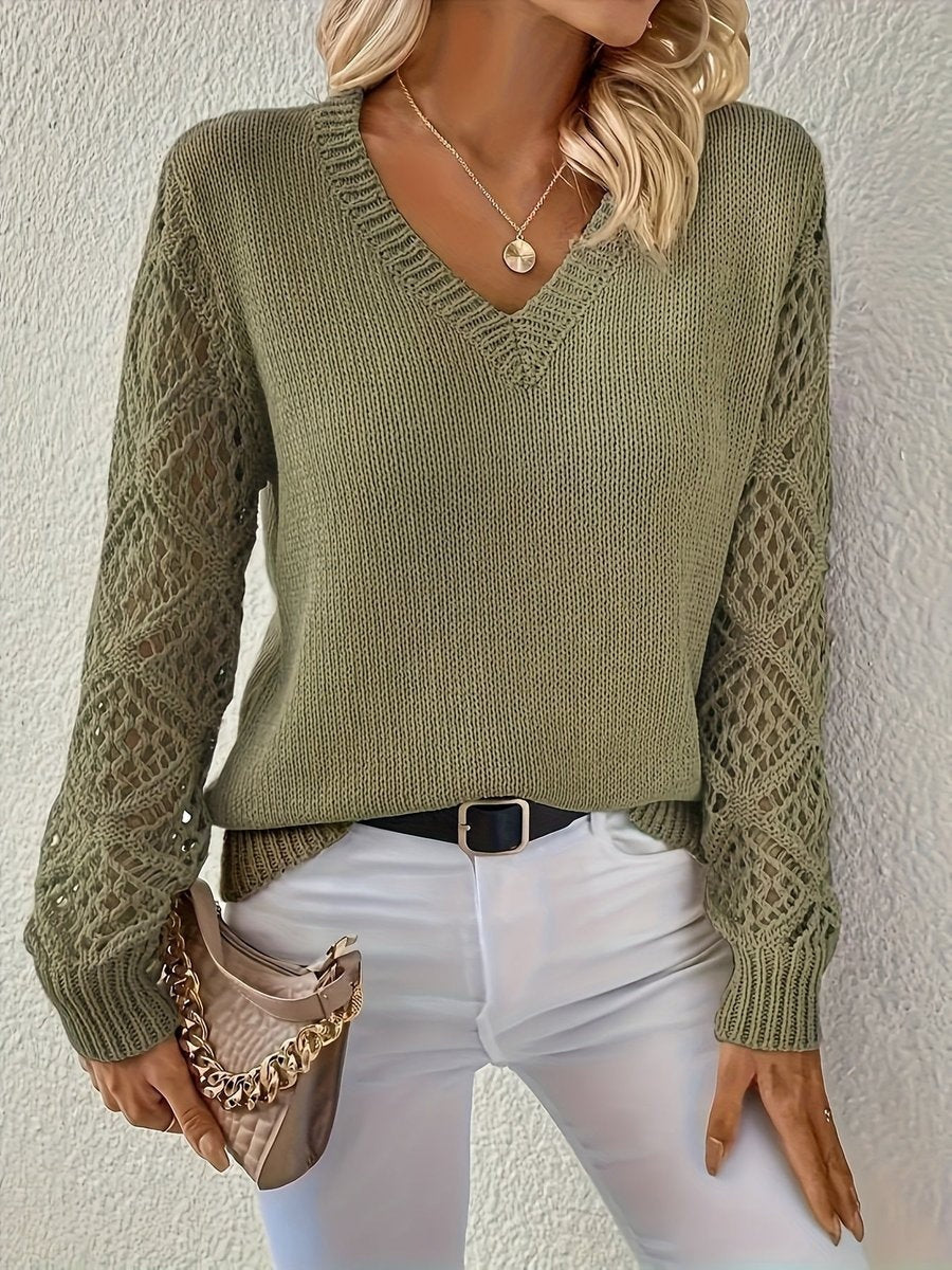 Jersey Fino de Punto Mujer Escote V Manga Calada