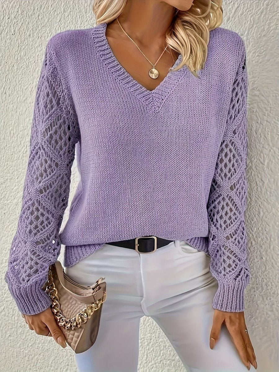Jersey Fino de Punto Mujer Escote V Manga Calada