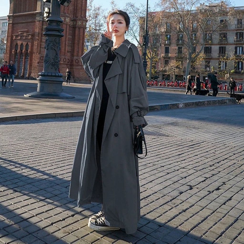 Gabardina Larga Oversize Mujer Doble Botonadura con Cinturón
