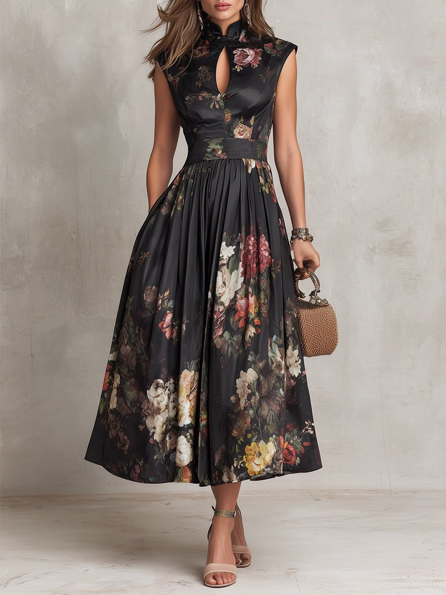 Vestido Midi de Cóctel Estampado Floral Mujer Escote Keyhole