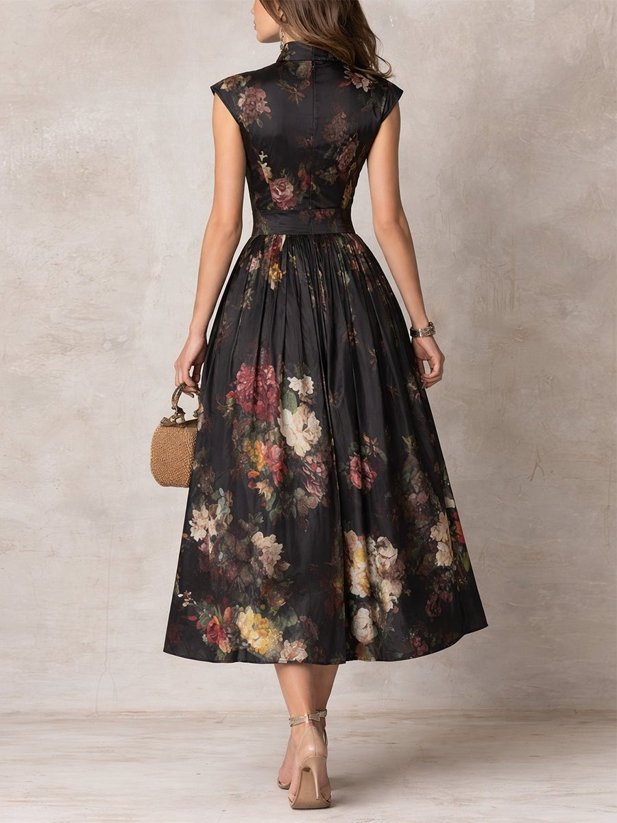 Vestido Midi de Cóctel Estampado Floral Mujer Escote Keyhole