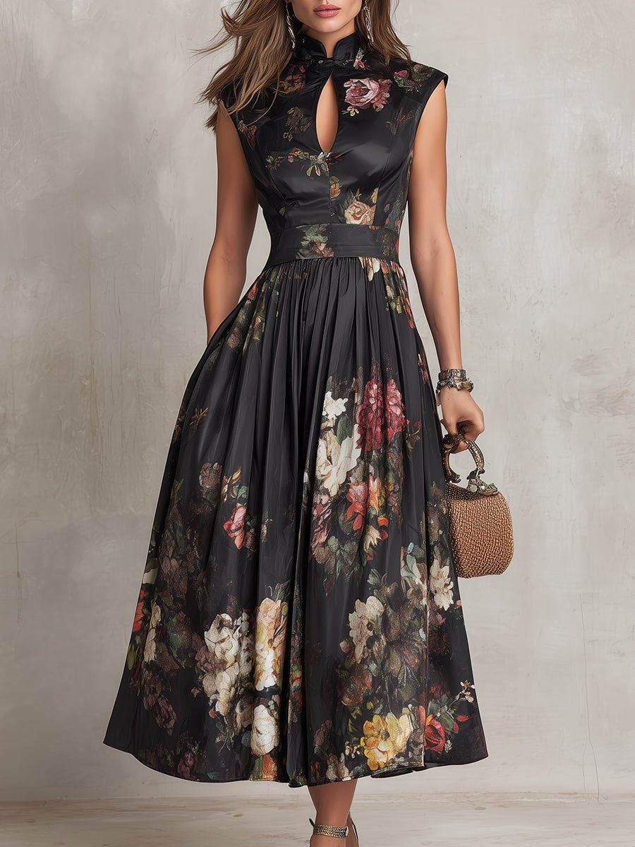 Vestido Midi de Cóctel Estampado Floral Mujer Escote Keyhole
