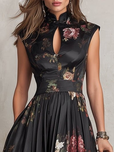 Vestido Midi de Cóctel Estampado Floral Mujer Escote Keyhole