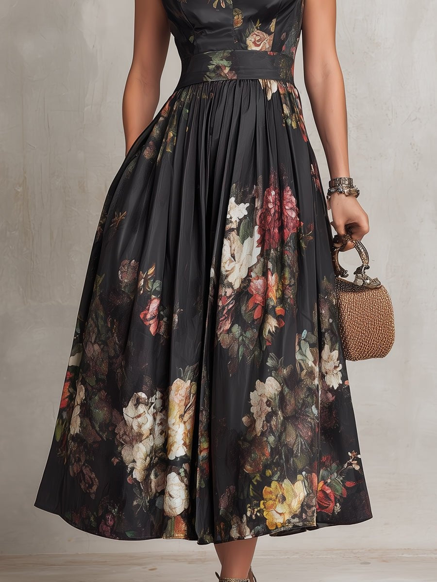 Vestido Midi de Cóctel Estampado Floral Mujer Escote Keyhole