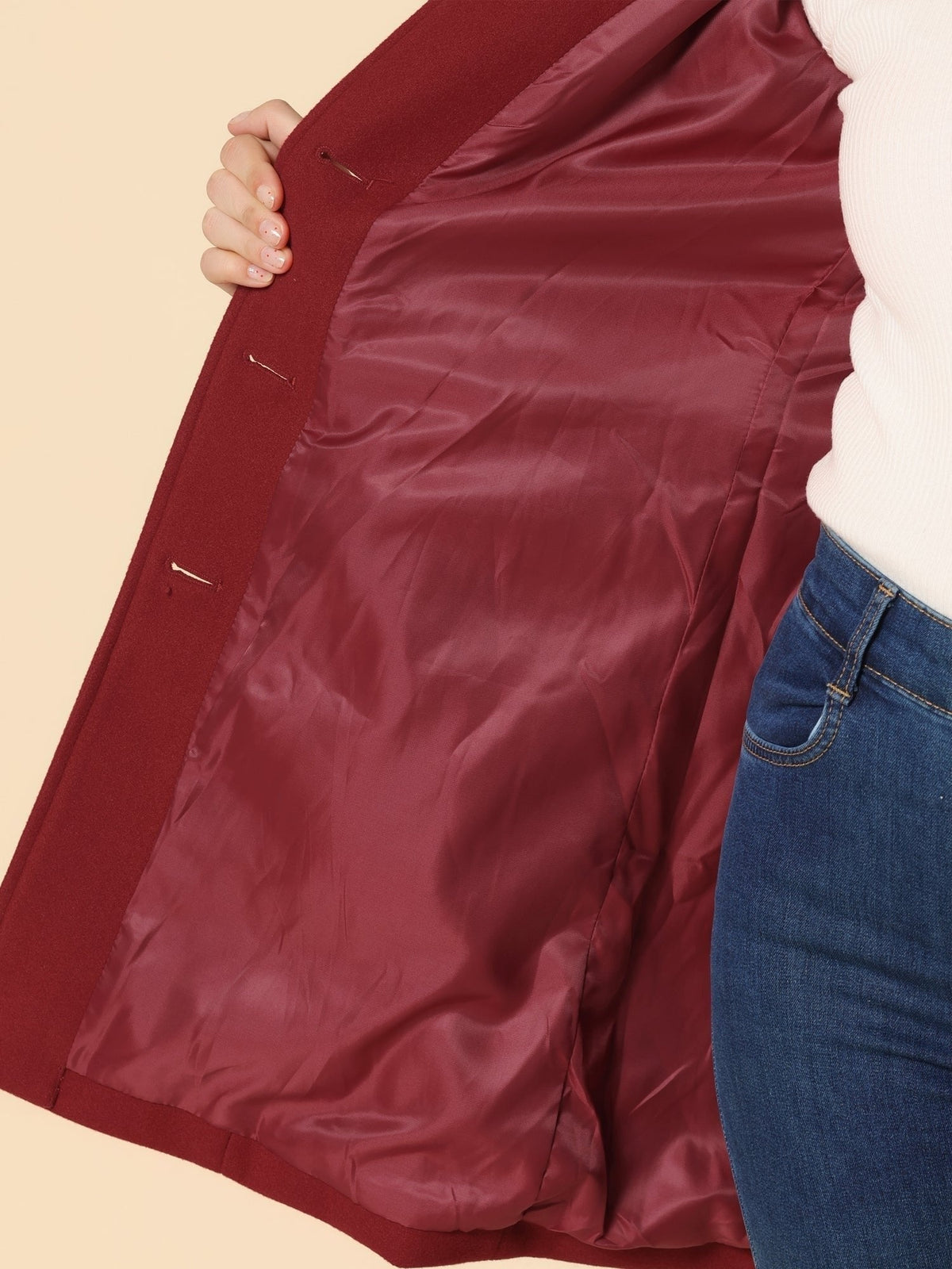 Abrigo de Lana de Paño Largo Mujer Cuello Solapa Forrado