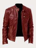 Chaqueta de Cuero Biker Mujer Cuello Mao Cremalleras