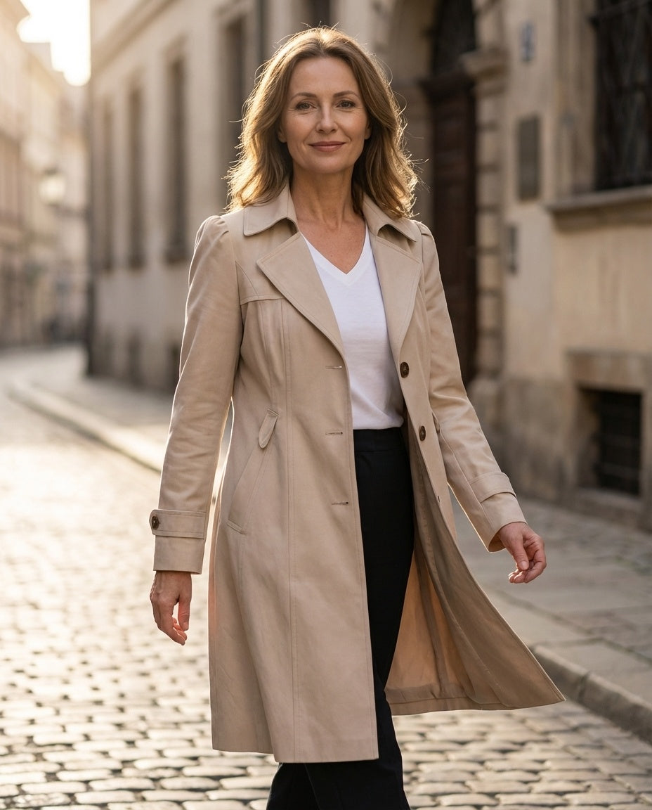 Gabardina Corta Elegante de Verano Mujer Doble Botonadura