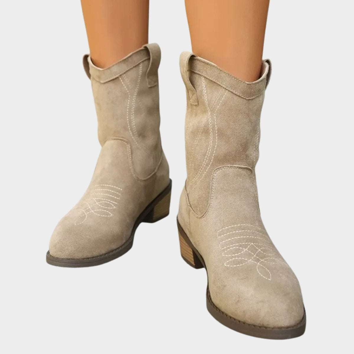 Botines Cowboy Mujer de Ante Bordados Tacón Bloque