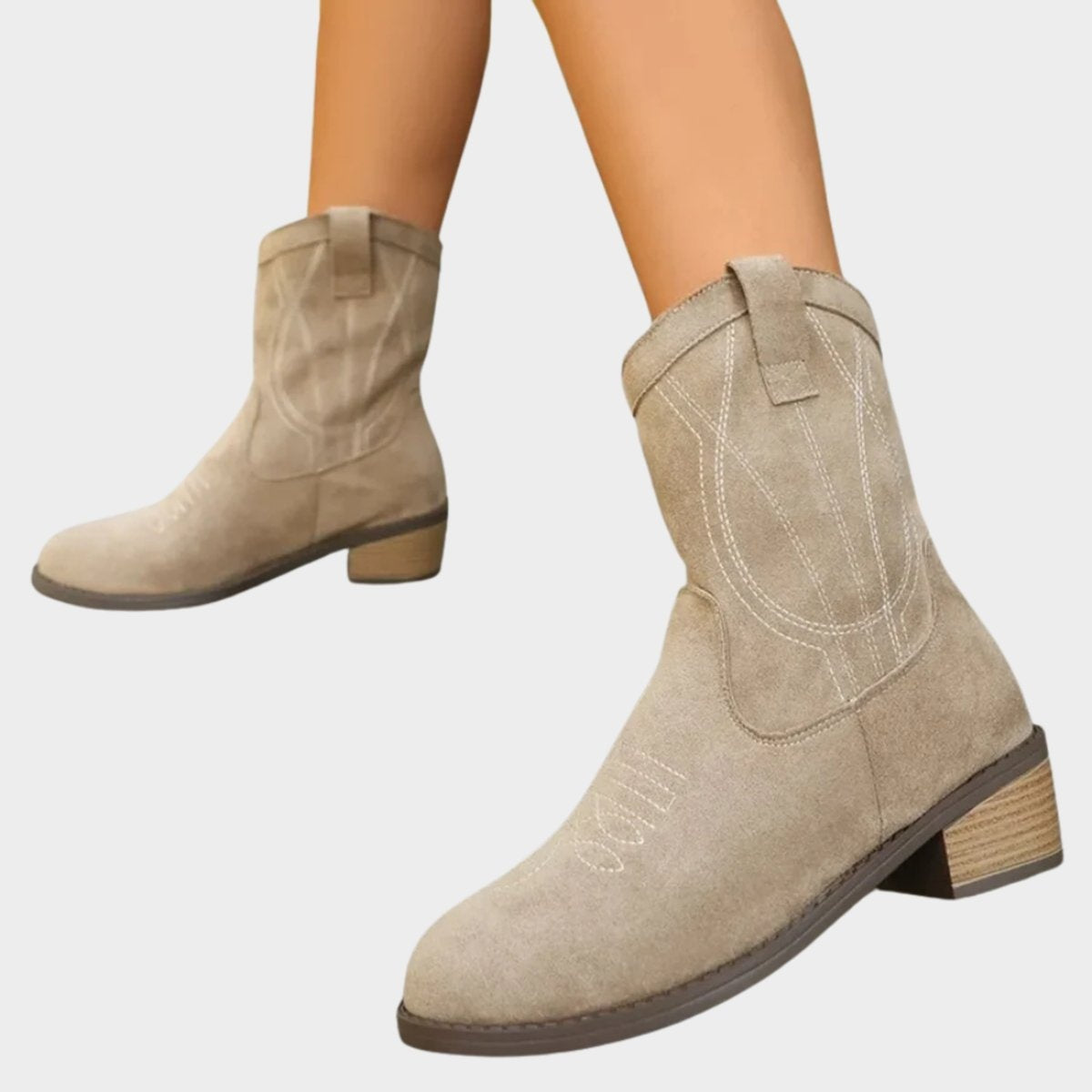 Botines Cowboy Mujer de Ante Bordados Tacón Bloque