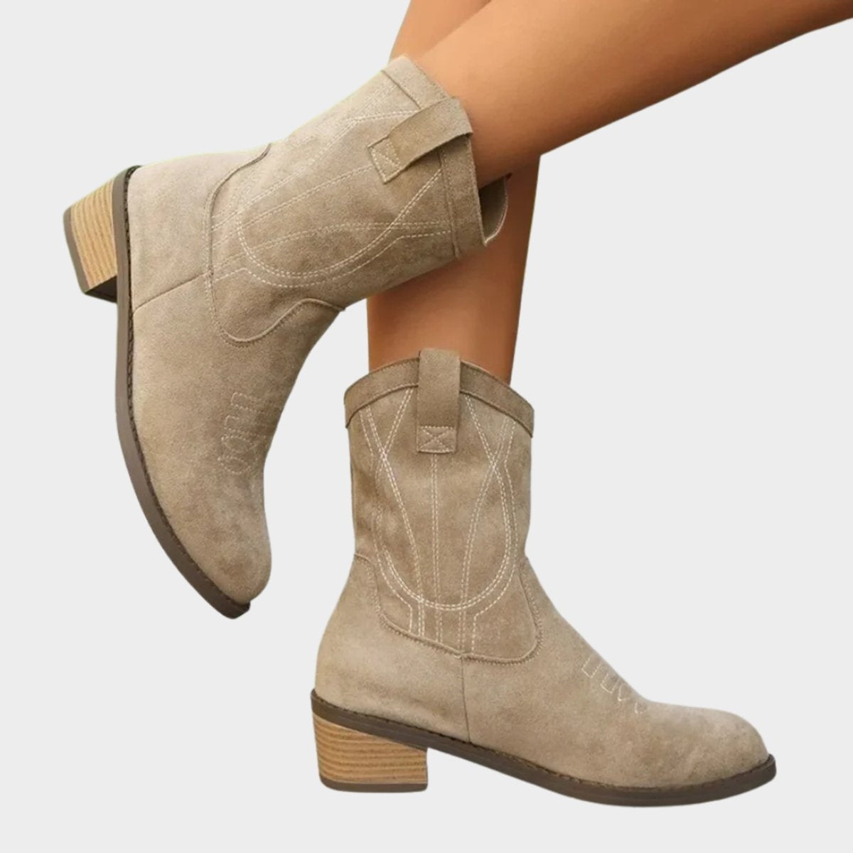 Botines Cowboy Mujer de Ante Bordados Tacón Bloque