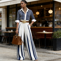 Triana | Conjunto Camisero de Rayas Mujer Pantalón Palazzo Cinturón
