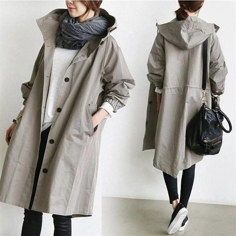 Chaqueta Ligera con Capucha Mujer Botonera Manga Tres Cuartos