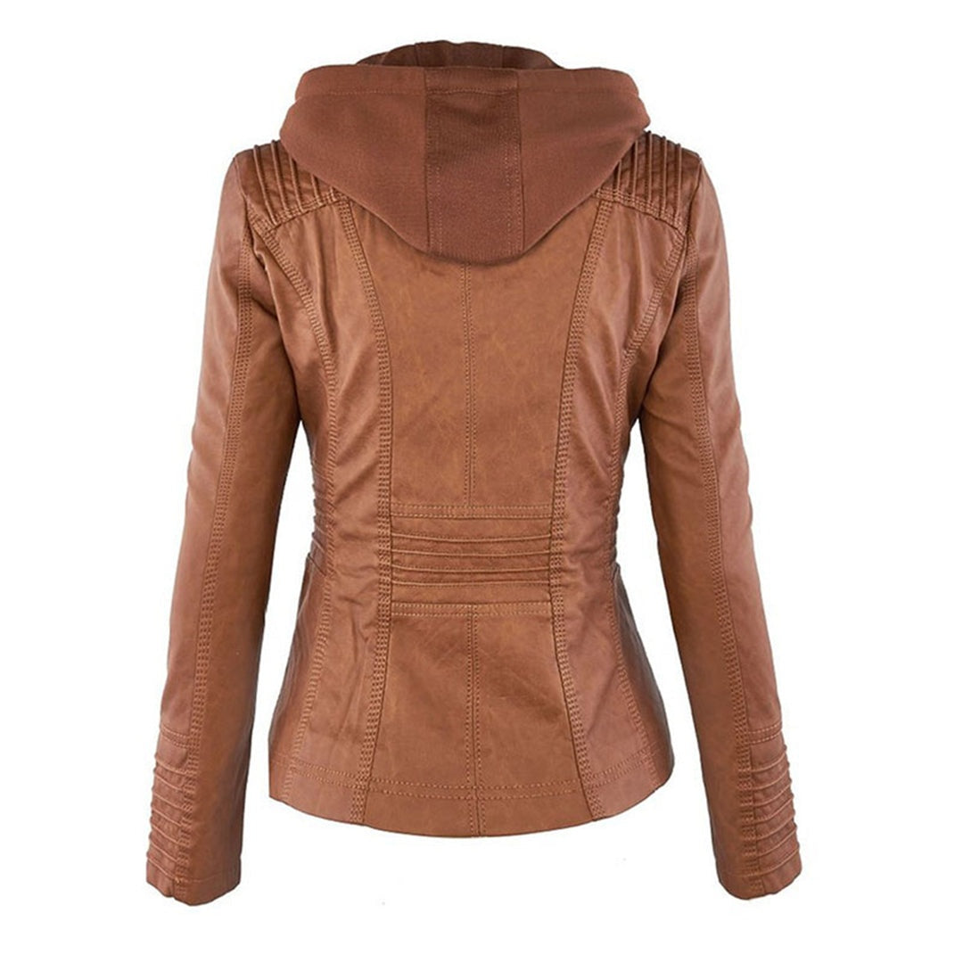 Chaqueta Motera de Polipiel Mujer con Capucha