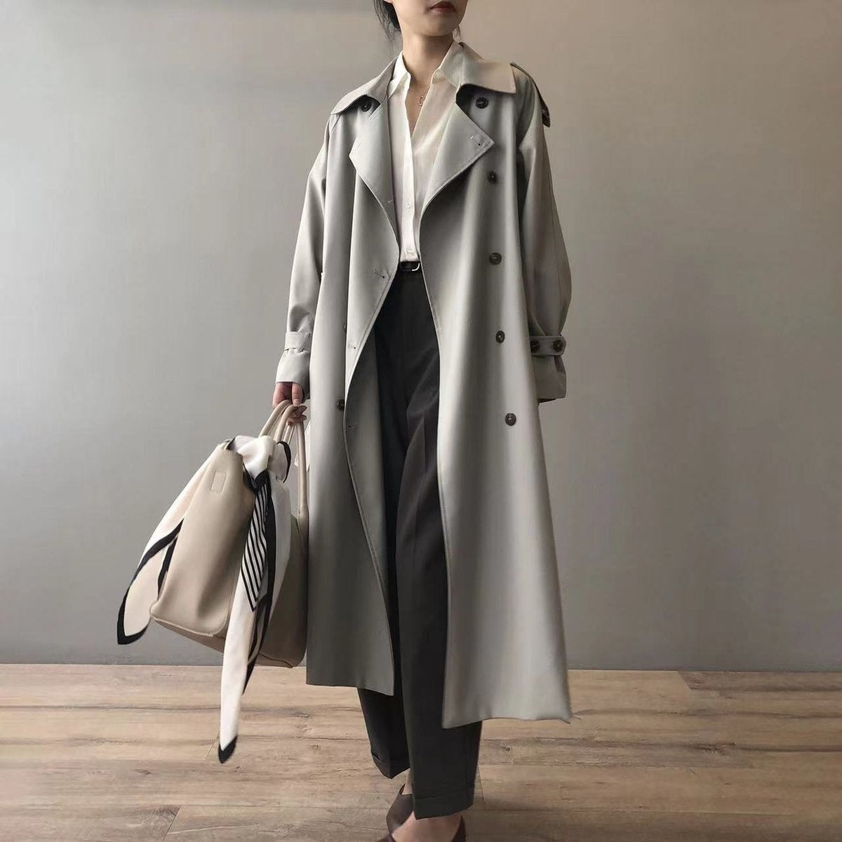 Gabardina Larga Mujer Doble Botonadura Impermeable