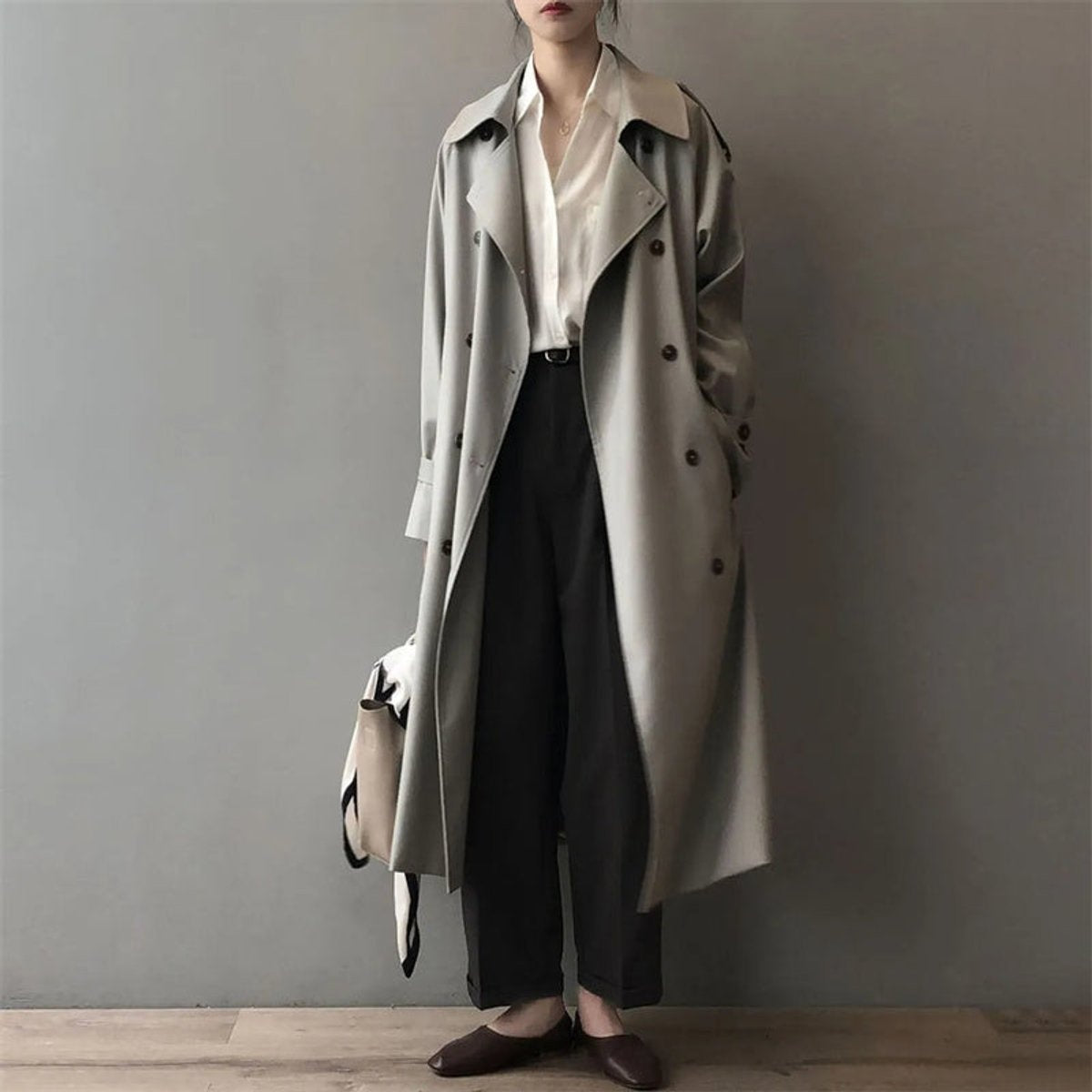 Gabardina Larga Mujer Doble Botonadura Impermeable