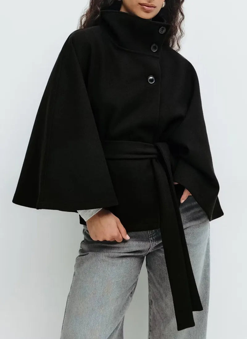 Capa de Paño con Cinturón Mujer Cuello Alto