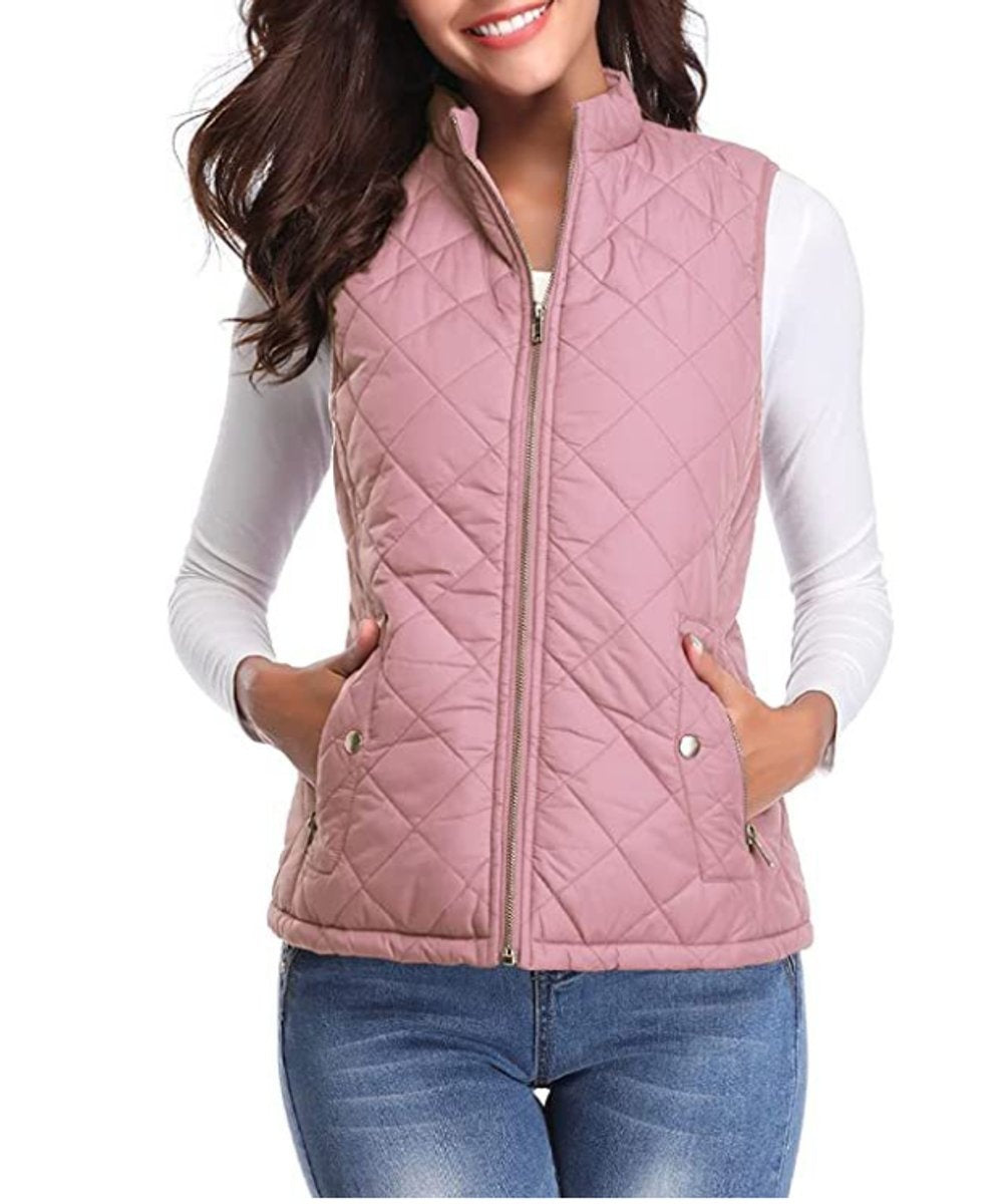 Chaleco Acolchado Ligero Mujer Cuello Alto Rombos