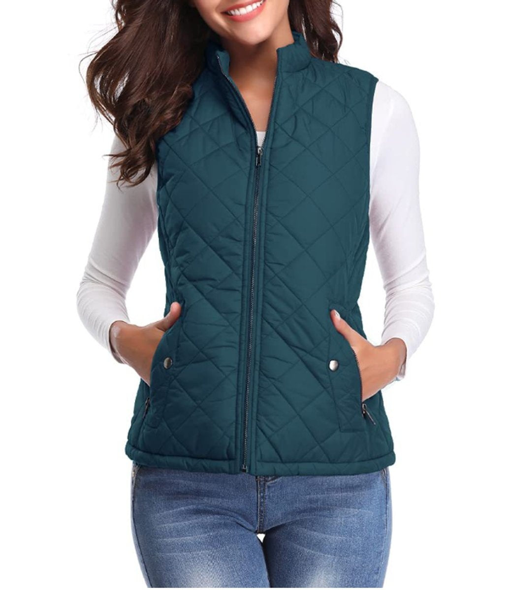 Chaleco Acolchado Ligero Mujer Cuello Alto Rombos