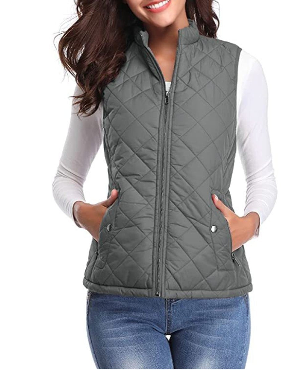Chaleco Acolchado Ligero Mujer Cuello Alto Rombos