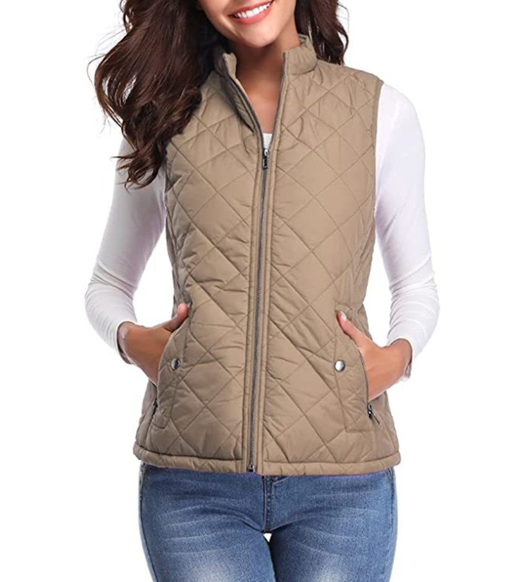 Chaleco Acolchado Ligero Mujer Cuello Alto Rombos