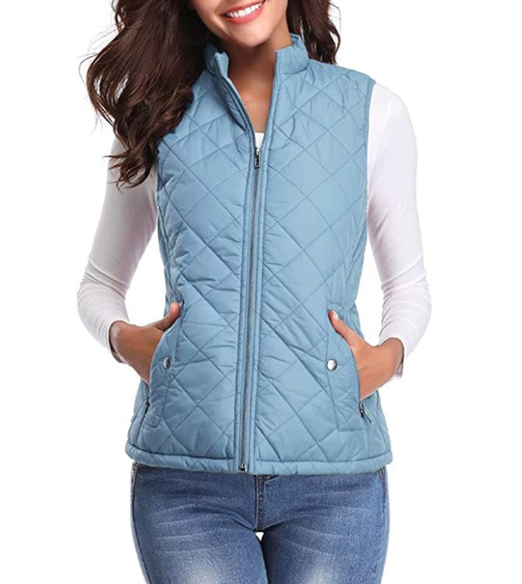 Chaleco Acolchado Ligero Mujer Cuello Alto Rombos