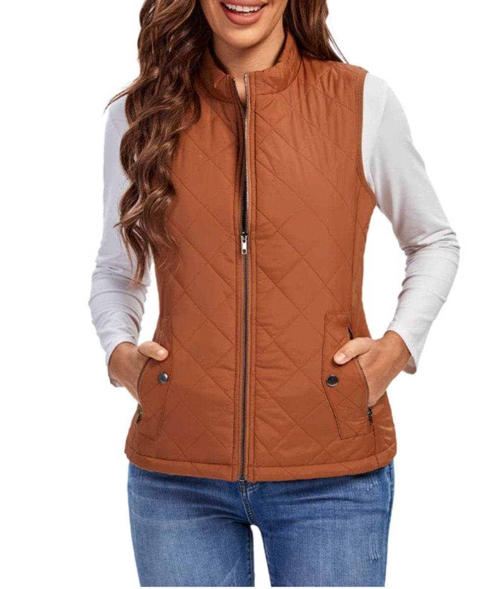 Chaleco Acolchado Ligero Mujer Cuello Alto Rombos