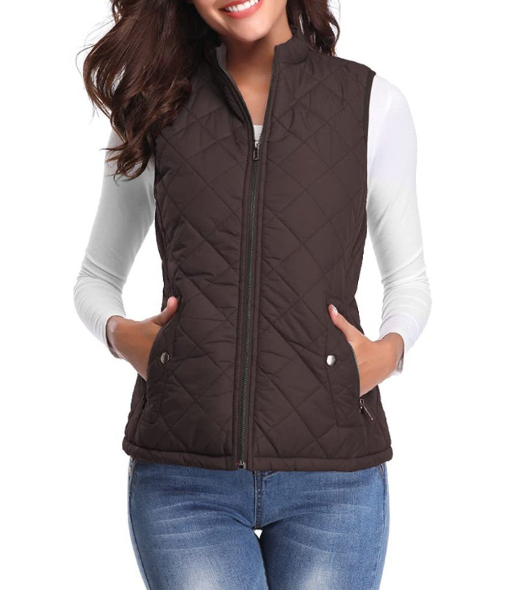 Chaleco Acolchado Ligero Mujer Cuello Alto Rombos