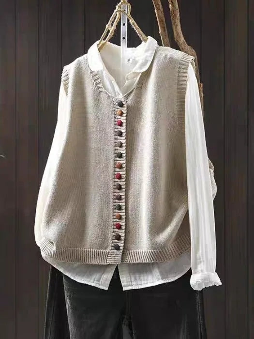 Chaleco de Punto Mujer Botonera Cuello V